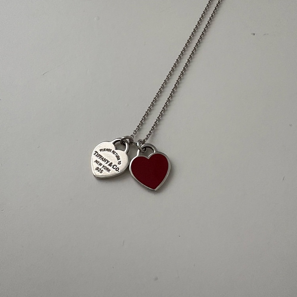 Tiffany & Co. Silver and Red Heart Necklace